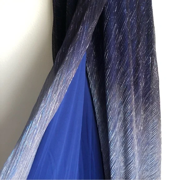NWT Betsy & Adam Navy Blue Ombré Metallic Halter Neckline Dress Gown Size 8